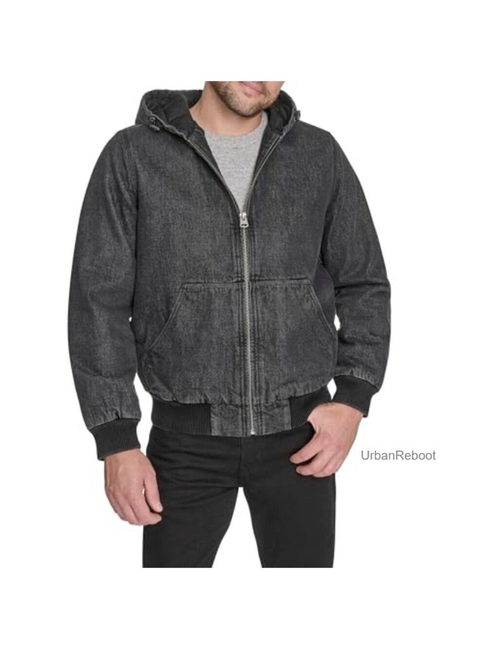 Levi's Hooded Workwear Bomber Jacket Quilted Plaid Lining Classic Fit Men's